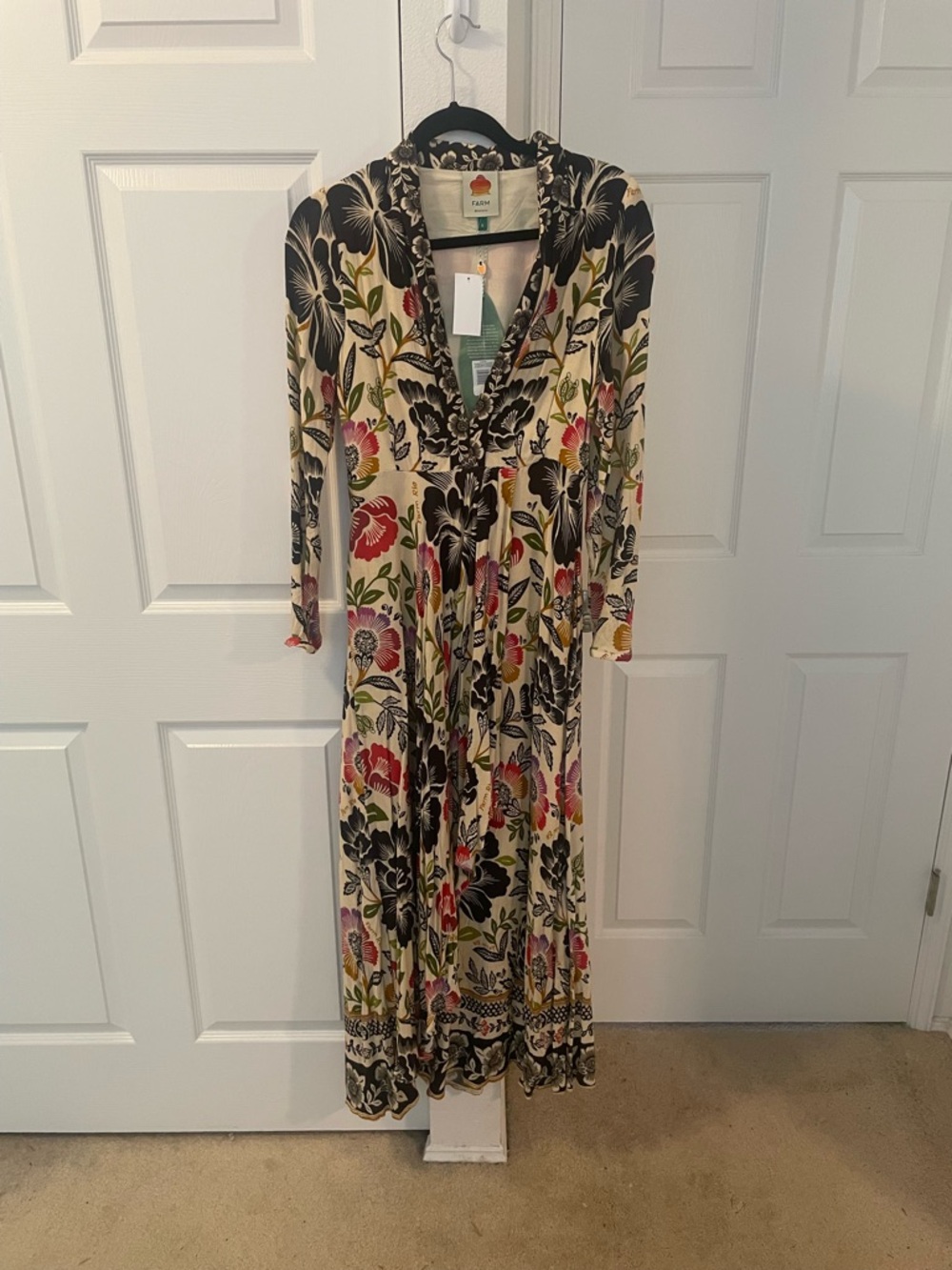 FARM Rio Cream Maxi Dress with Bold Floral Print